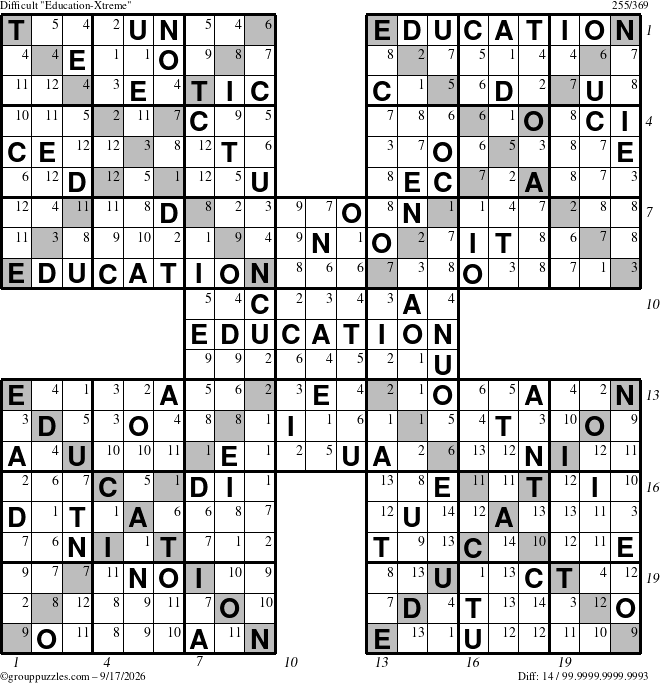 The grouppuzzles.com Difficult Education-Xtreme puzzle for Thursday September 17, 2026, suitable for printing, with all 14 steps marked