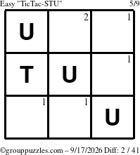The grouppuzzles.com Easy TicTac-STU puzzle for Thursday September 17, 2026 with the first 2 steps marked