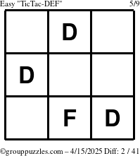The grouppuzzles.com Easy TicTac-DEF puzzle for Tuesday April 15, 2025