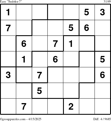 The grouppuzzles.com Easy Sudoku-7 puzzle for Tuesday April 15, 2025