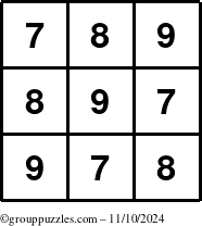 The grouppuzzles.com Answer grid for the TicTac-789 puzzle for Sunday November 10, 2024