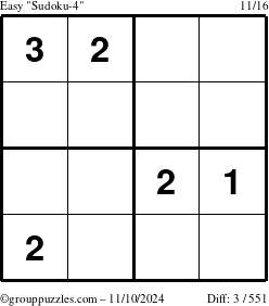 The grouppuzzles.com Easy Sudoku-4 puzzle for Sunday November 10, 2024