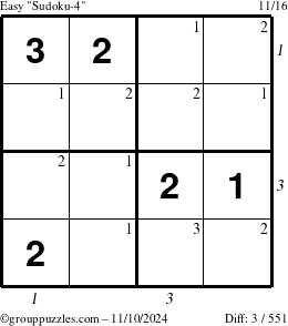 The grouppuzzles.com Easy Sudoku-4 puzzle for Sunday November 10, 2024 with all 3 steps marked