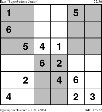 The grouppuzzles.com Easy SuperSudoku-Junior puzzle for Sunday November 10, 2024