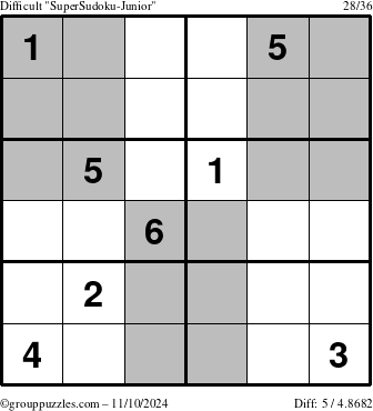 The grouppuzzles.com Difficult SuperSudoku-Junior puzzle for Sunday November 10, 2024