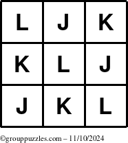 The grouppuzzles.com Answer grid for the TicTac-JKL puzzle for Sunday November 10, 2024