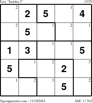 The grouppuzzles.com Easy Sudoku-5 puzzle for Sunday November 10, 2024 with the first 3 steps marked