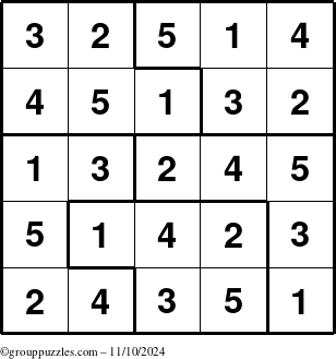 The grouppuzzles.com Answer grid for the Sudoku-5 puzzle for Sunday November 10, 2024