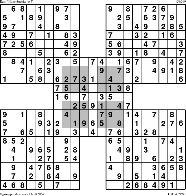 The grouppuzzles.com Easy HyperSudoku-by5 puzzle for Sunday November 10, 2024