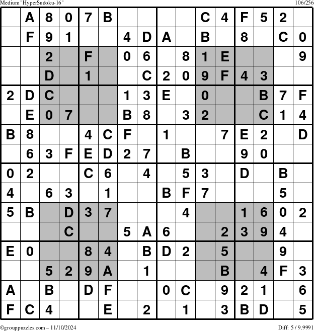 The grouppuzzles.com Medium HyperSudoku-16 puzzle for Sunday November 10, 2024