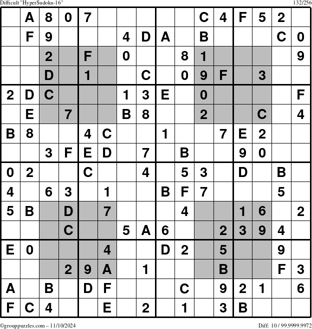 The grouppuzzles.com Difficult HyperSudoku-16 puzzle for Sunday November 10, 2024