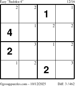 The grouppuzzles.com Easy Sudoku-4 puzzle for Sunday October 12, 2025 with the first 3 steps marked