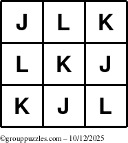 The grouppuzzles.com Answer grid for the TicTac-JKL puzzle for Sunday October 12, 2025