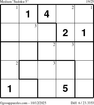 The grouppuzzles.com Medium Sudoku-5 puzzle for Sunday October 12, 2025 with the first 3 steps marked