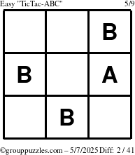 The grouppuzzles.com Easy TicTac-ABC puzzle for Wednesday May 7, 2025