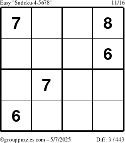 The grouppuzzles.com Easy Sudoku-4-5678 puzzle for Wednesday May 7, 2025