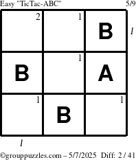The grouppuzzles.com Easy TicTac-ABC puzzle for Wednesday May 7, 2025 with all 2 steps marked