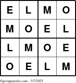The grouppuzzles.com Answer grid for the Elmo puzzle for Wednesday May 7, 2025