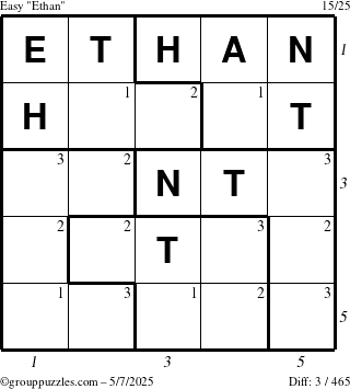 The grouppuzzles.com Easy Ethan puzzle for Wednesday May 7, 2025 with all 3 steps marked