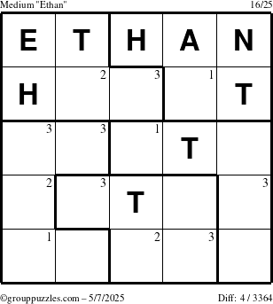 The grouppuzzles.com Medium Ethan puzzle for Wednesday May 7, 2025 with the first 3 steps marked
