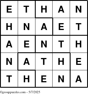 The grouppuzzles.com Answer grid for the Ethan puzzle for Wednesday May 7, 2025