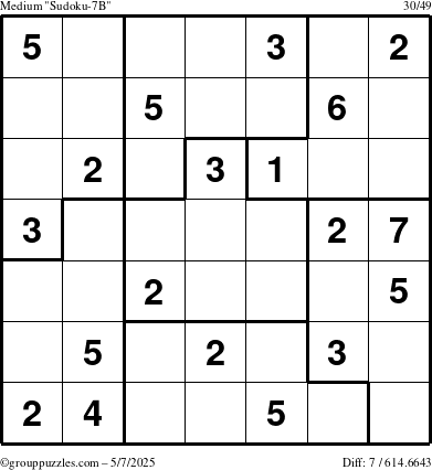 The grouppuzzles.com Medium Sudoku-7B puzzle for Wednesday May 7, 2025