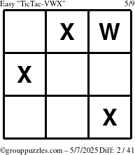 The grouppuzzles.com Easy TicTac-VWX puzzle for Wednesday May 7, 2025