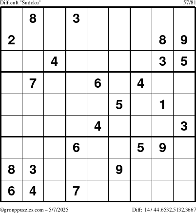The grouppuzzles.com Difficult Sudoku puzzle for Wednesday May 7, 2025