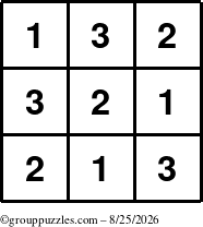 The grouppuzzles.com Answer grid for the TicTac-123 puzzle for Tuesday August 25, 2026