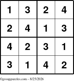The grouppuzzles.com Answer grid for the Sudoku-4 puzzle for Tuesday August 25, 2026