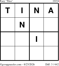 The grouppuzzles.com Easy Tina puzzle for Tuesday August 25, 2026
