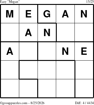 The grouppuzzles.com Easy Megan puzzle for Tuesday August 25, 2026