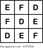The grouppuzzles.com Answer grid for the TicTac-DEF puzzle for Tuesday August 25, 2026