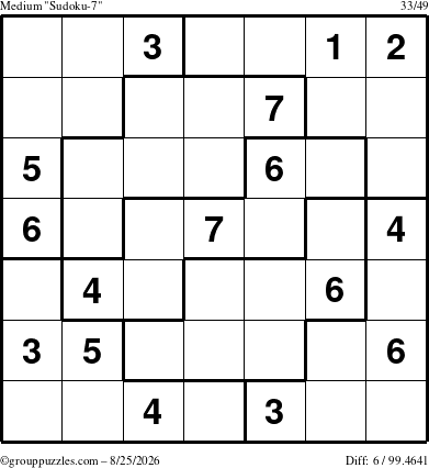 The grouppuzzles.com Medium Sudoku-7 puzzle for Tuesday August 25, 2026