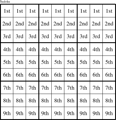 Each row is a group numbered as shown in this Sudoku figure.