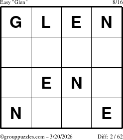 The grouppuzzles.com Easy Glen puzzle for Friday March 20, 2026