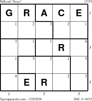 The grouppuzzles.com Difficult Grace puzzle for Friday March 20, 2026 with all 4 steps marked