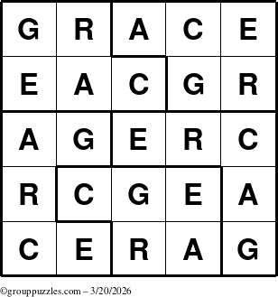 The grouppuzzles.com Answer grid for the Grace puzzle for Friday March 20, 2026