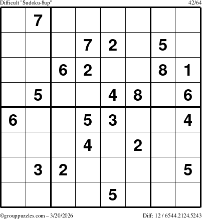 The grouppuzzles.com Difficult Sudoku-8up puzzle for Friday March 20, 2026