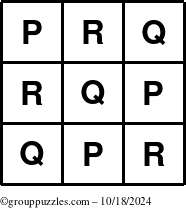 The grouppuzzles.com Answer grid for the TicTac-PQR puzzle for Friday October 18, 2024