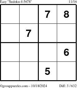 The grouppuzzles.com Easy Sudoku-4-5678 puzzle for Friday October 18, 2024