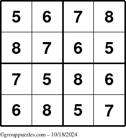 The grouppuzzles.com Answer grid for the Sudoku-4-5678 puzzle for Friday October 18, 2024