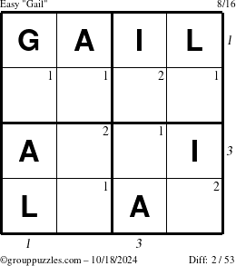 The grouppuzzles.com Easy Gail puzzle for Friday October 18, 2024 with all 2 steps marked