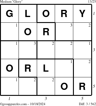 The grouppuzzles.com Medium Glory puzzle for Friday October 18, 2024 with all 3 steps marked