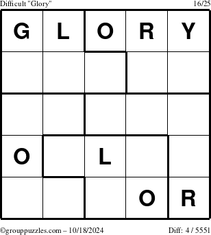 The grouppuzzles.com Difficult Glory puzzle for Friday October 18, 2024