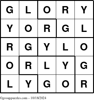 The grouppuzzles.com Answer grid for the Glory puzzle for Friday October 18, 2024