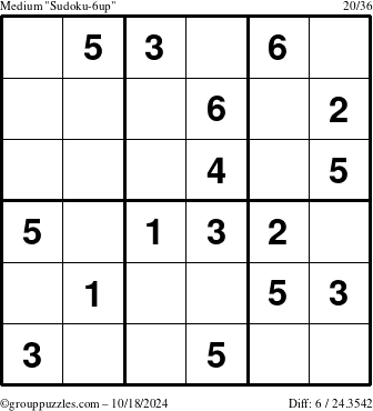 The grouppuzzles.com Medium Sudoku-6up puzzle for Friday October 18, 2024