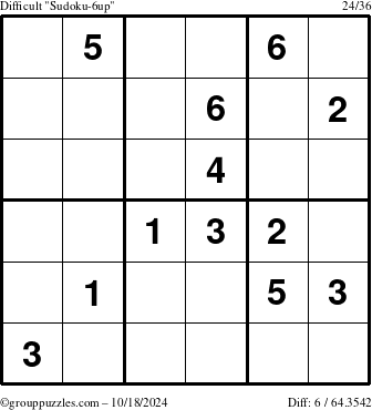 The grouppuzzles.com Difficult Sudoku-6up puzzle for Friday October 18, 2024