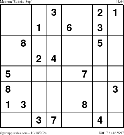 The grouppuzzles.com Medium Sudoku-8up puzzle for Friday October 18, 2024