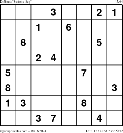 The grouppuzzles.com Difficult Sudoku-8up puzzle for Friday October 18, 2024